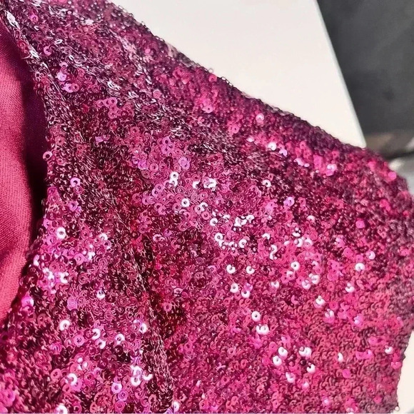 Berry Wine Red Prom HOCO Sequin Sparkly Short Dress Size 13/14 Deep V Backless - Picture 5 of 7